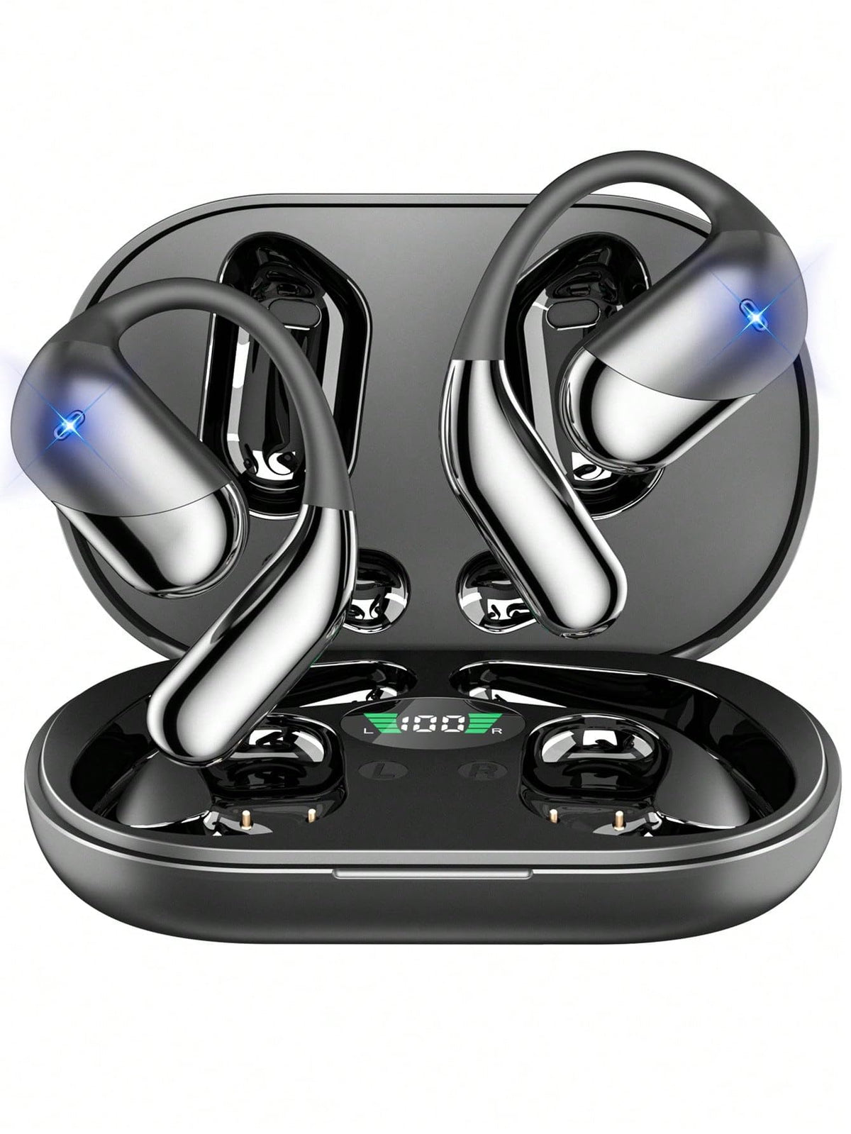 Open Ear Bluetooth 5.4 Headphones Wireless Earbuds Sport Over Earphones Built-in Mic with Ear Hooks 50H Playtime Ear Buds LED Display Charging Case,Waterproof Design for Running Fitness Walkin