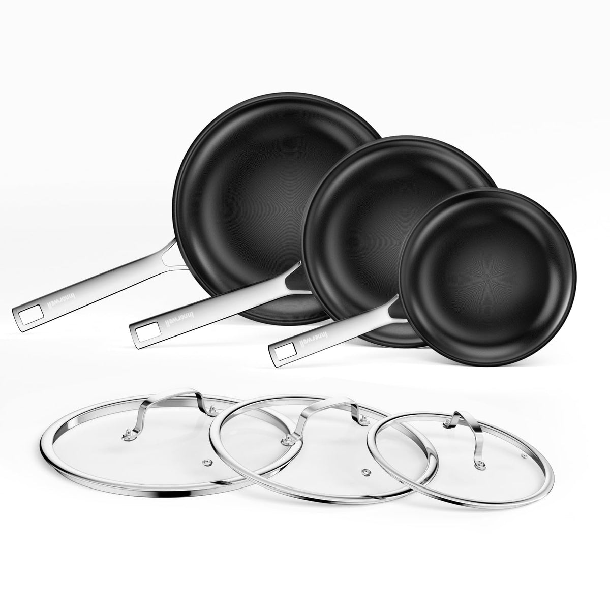 Stainless Steel Frying Pan Set8inch&9.5inch&11inch Nonstick Ceramic Frying Pan with Lid Non Toxic Healthy Ceramics Egg Pan Omelet PansKitchen Cooking Pan Compatible W/All Cooktops PFOA Free