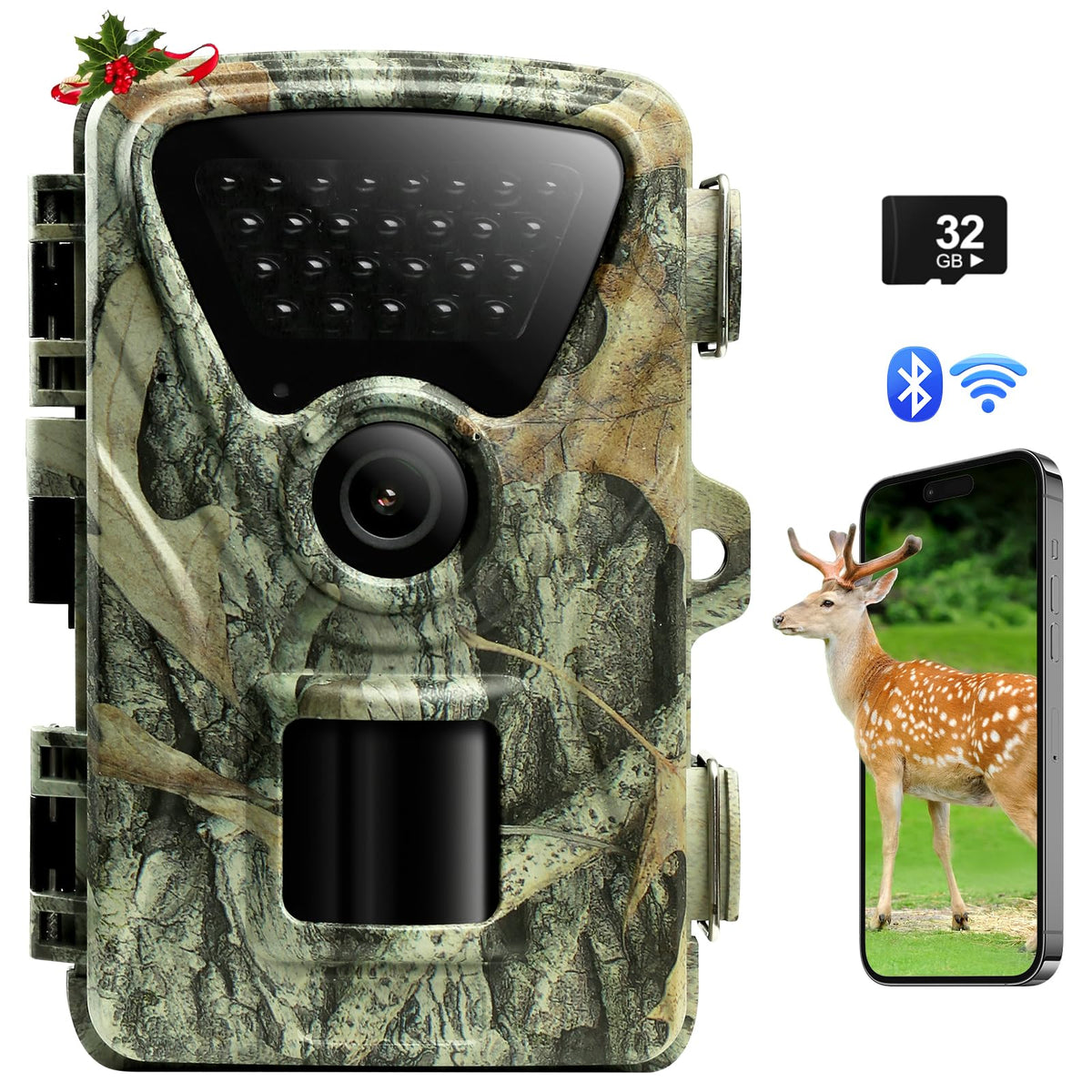 MAXDONE Trail Camera WiFi Game Camera - 1440P 32MP Trail Camera with No Glow Night Vision Motion Activated Waterproof IP66 Trail Cam for Wildlife Deer Scouting Hunting or Property Security Camera