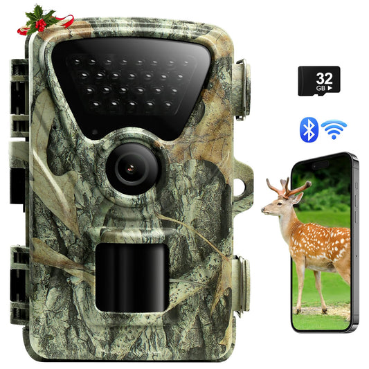 MAXDONE Trail Camera WiFi Game Camera - 1440P 32MP Trail Camera with No Glow Night Vision Motion Activated Waterproof IP66 Trail Cam for Wildlife Deer Scouting Hunting or Property Security Camera