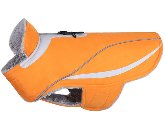 VIVAGLORY Dog Coat Lightweight Cozy Fleece Lined Dog Jacket for Late Autumn and Early Winter Water Resistant Dog Fleece Vest for Walking Training for Medium Pets Orange