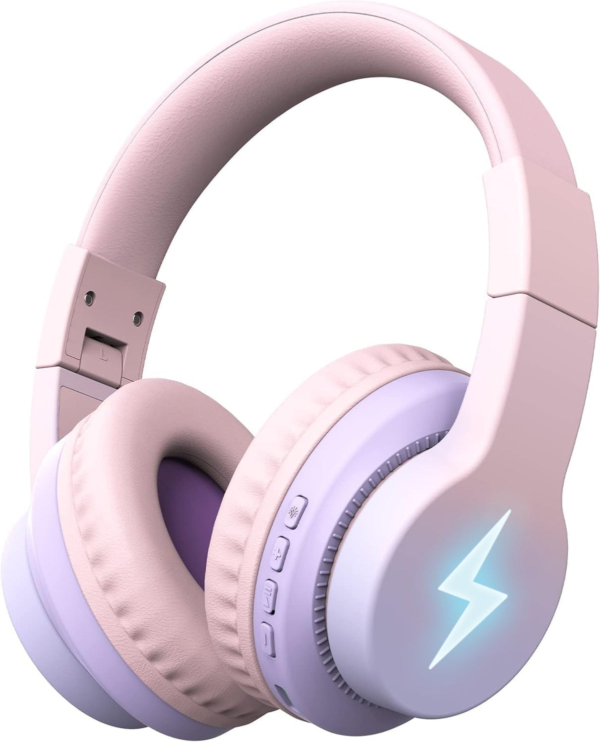 Kids Bluetooth Headphones Colorful Wireless Over Ear Headset with LED Lights Built-in Mic 45H Playtime 85dB/94dB Volume Limited Headphones for Boys Girls iPad Tablet School Airplane Pink Purple